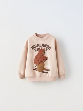 Zara | Beige Crewneck Sweatshirt with Black Graphic